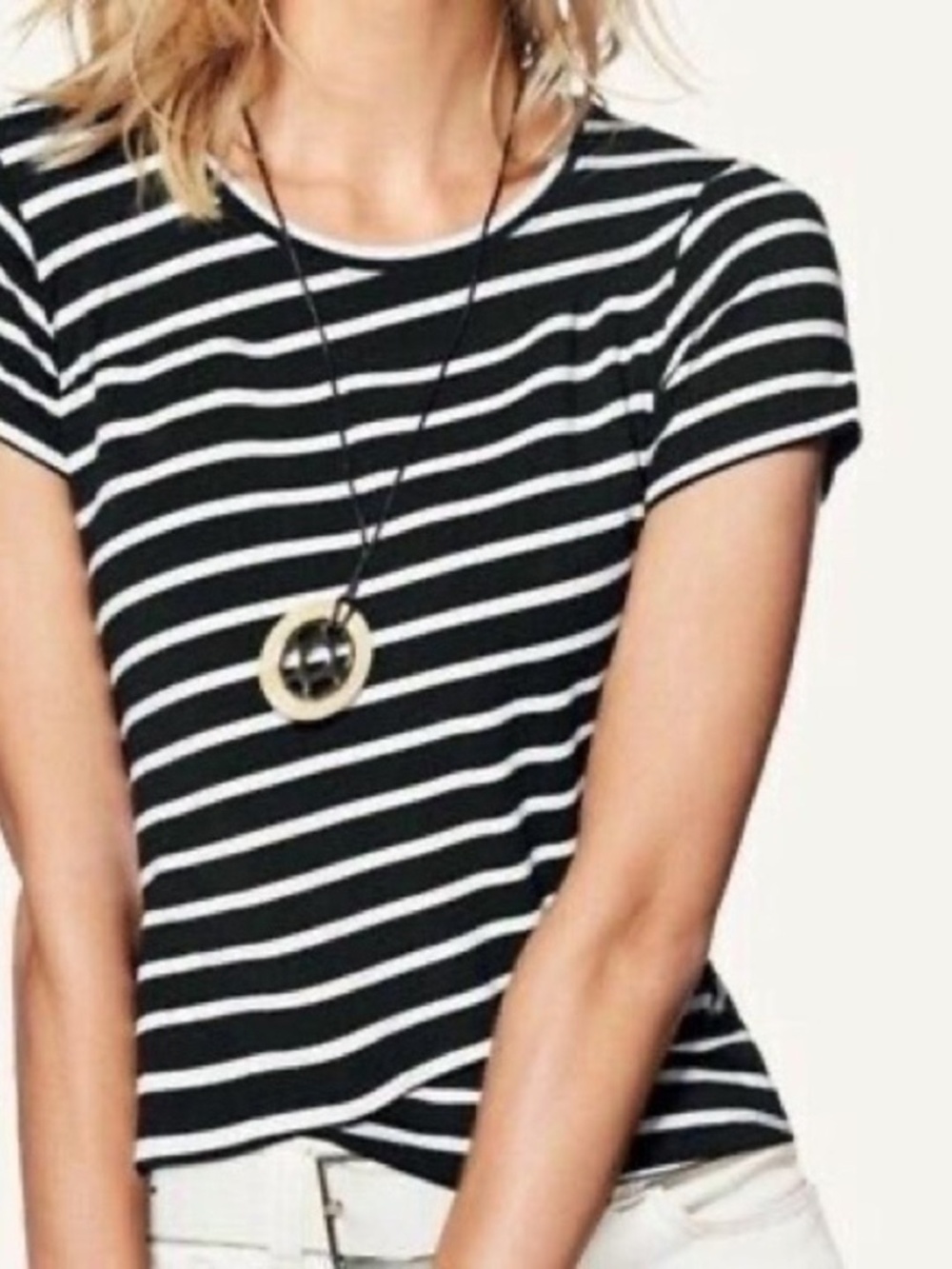 CAbi 5059 Gracie Crop Striped Tee Black White